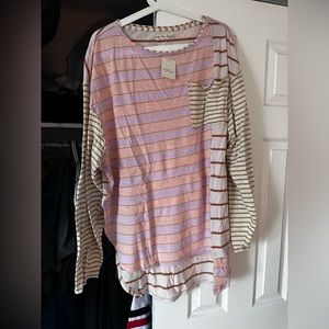 Free People Stripey Prep T-Shirt Pastel Combo